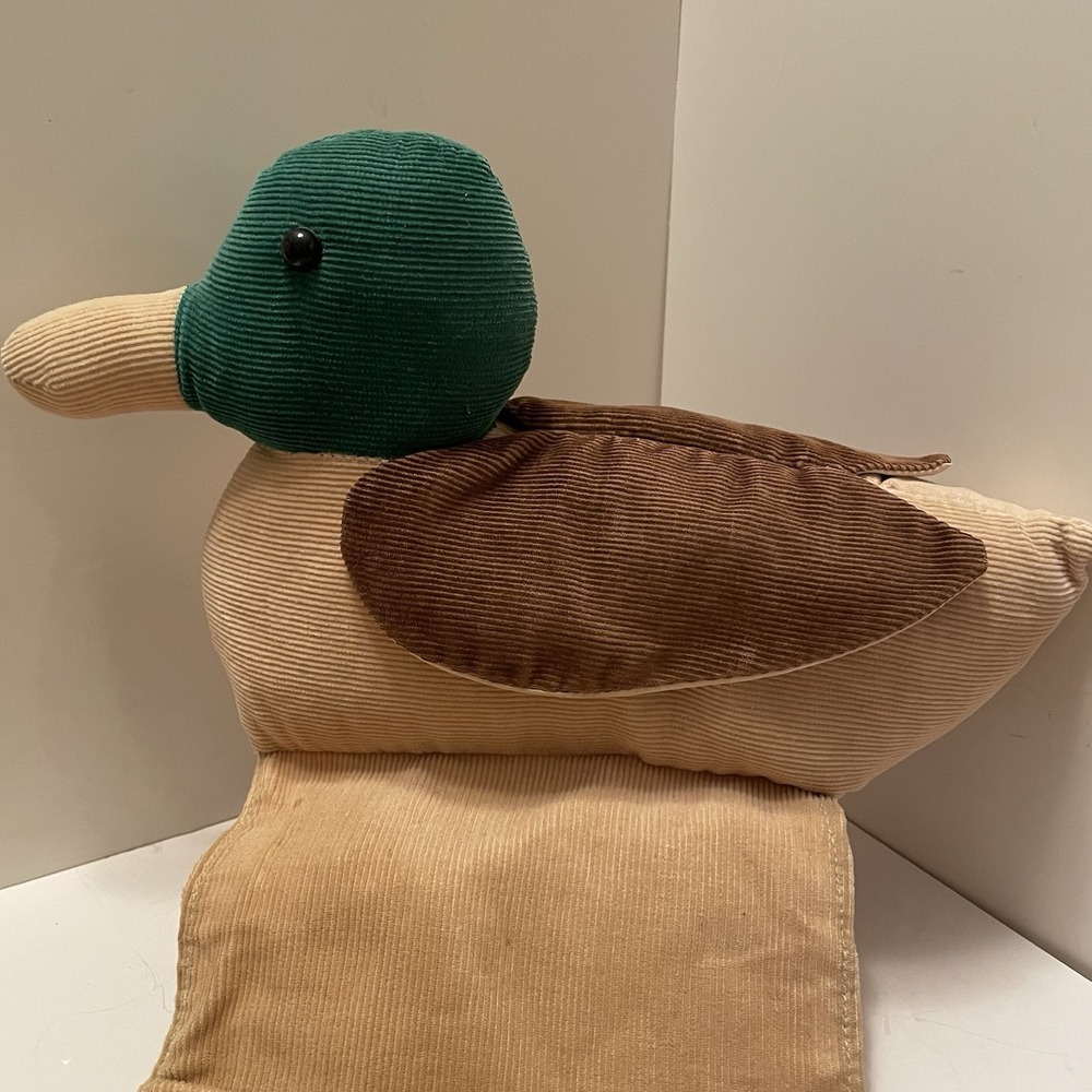 Vintage 80s Mallard Duck Corduroy Armchair Caddy Remote Control Holder Decor